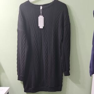 VIMPUNEC Textured Black Sweater Dress